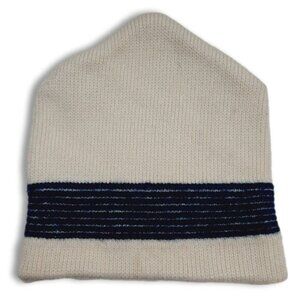 Retro 80's GORDINI 100% Wool Intarsia Stripe Pattern Knit Beanie Hat White OS